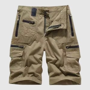 Simon | Męskie taktyczne szorty cargo z kieszeniami na zamek – Khaki